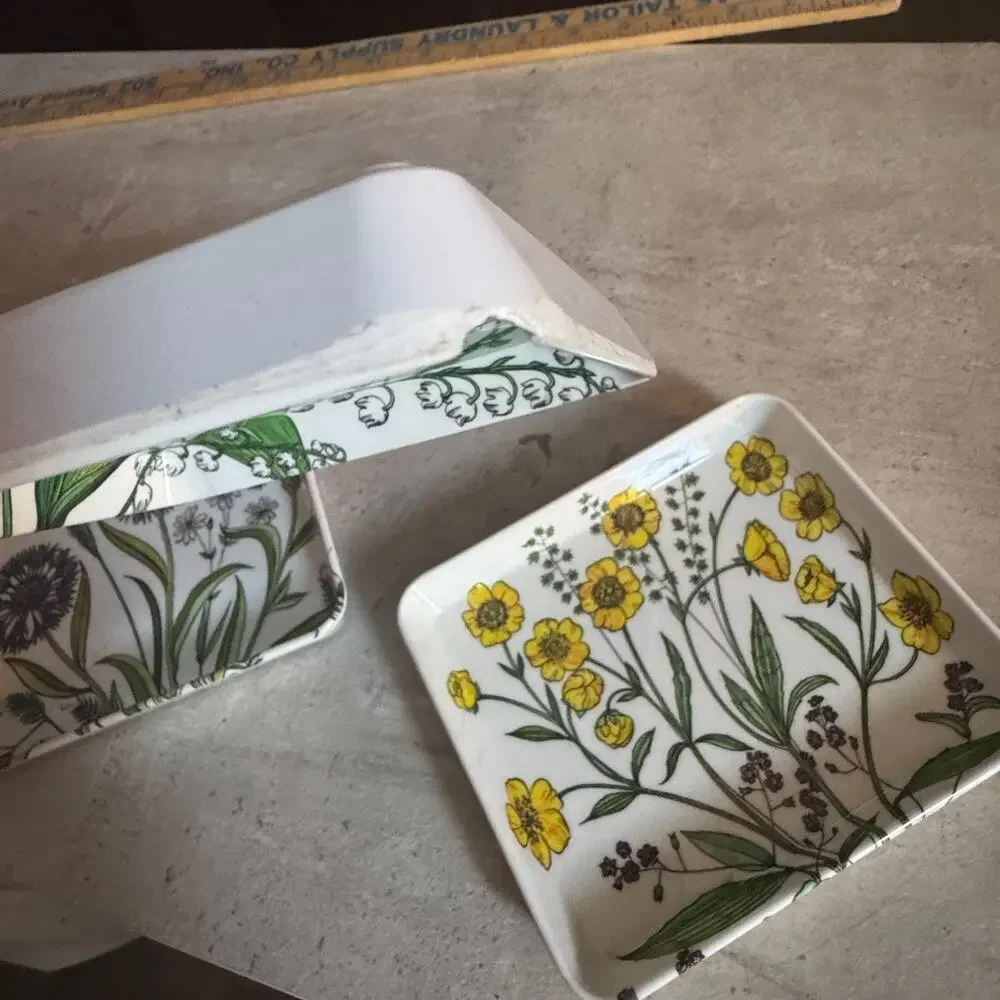 Vintage MEBEL Italy Melamine Floral Trays Snack Trinket Ring Set of 3